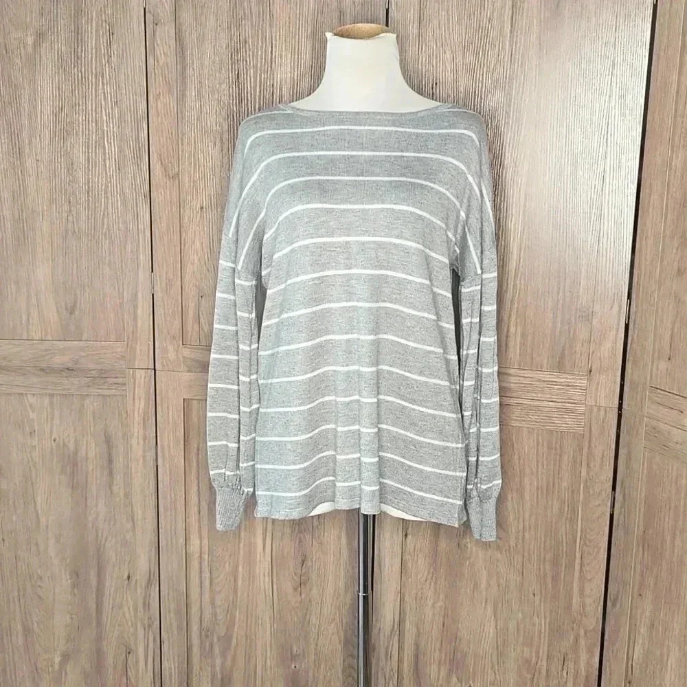 Philosophy womens gray white striped sweater